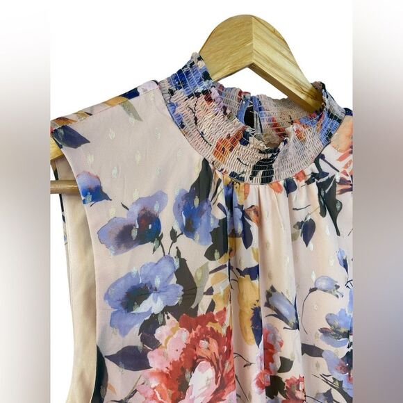 Everlily High Neck Sleeveless Blush Floral Chiffon Tiered Ruffle Dress Size XXL - Picture 8 of 12